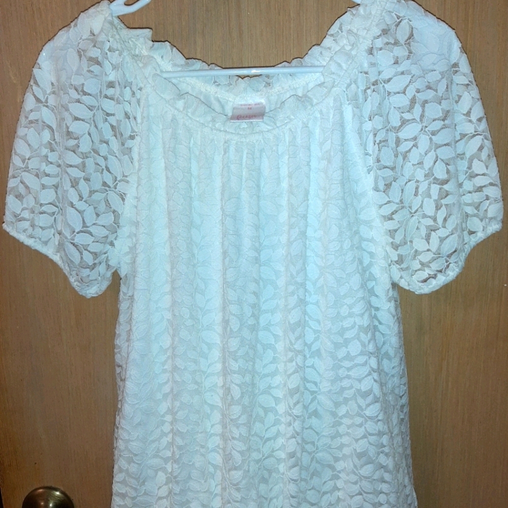 White dressy top with see-through sleeves